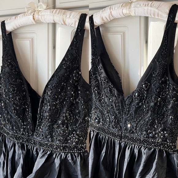 Sherri Hill Black Beaded Ruffle Tiered Prom Dress - Picture 12 of 14